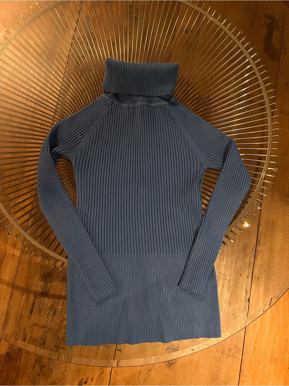 Ribbed Turtleneck Sweater - Blue